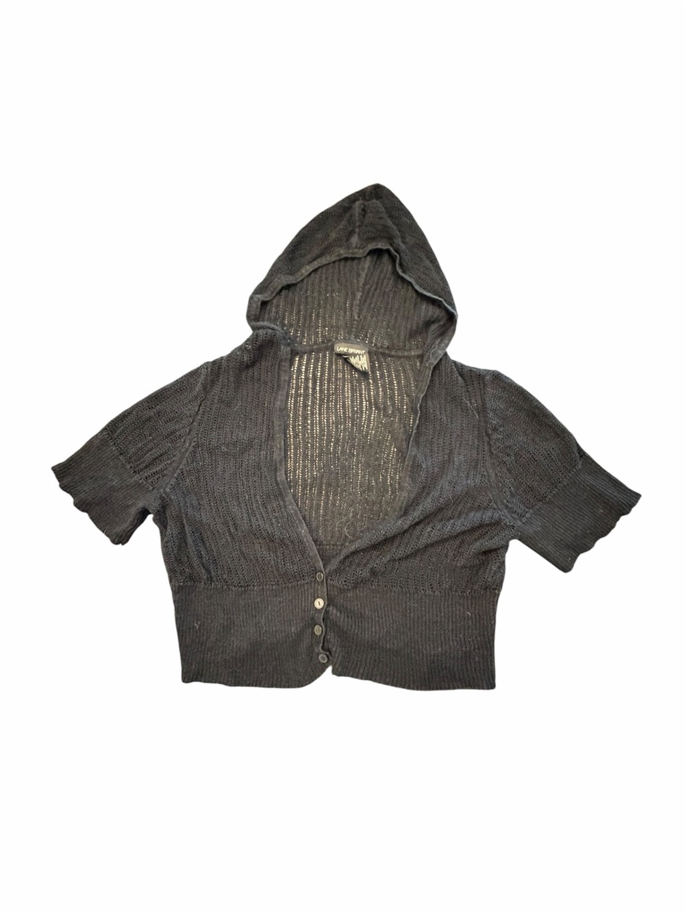 Lane Bryant Women’s Cropped Cardigan Open Knit Sweater Hooded Button Up 14/16